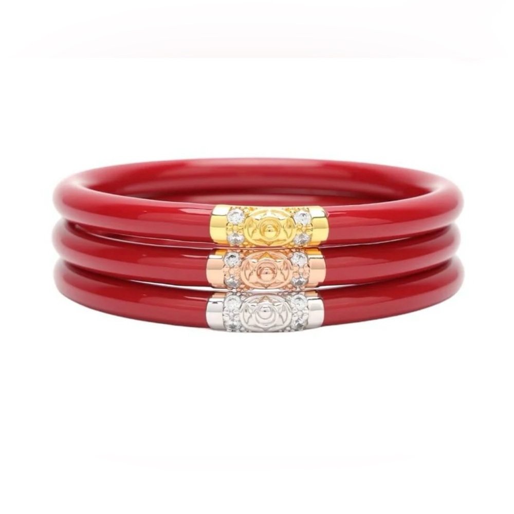 Budhagirl Vibrant Red Bracelets with Metallic Accents